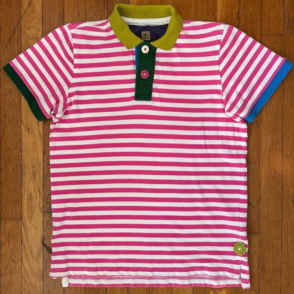 FRADI Men's Pink Striped S/S Polo Shirt Colorful Vibrant 90's Y2K, Size S